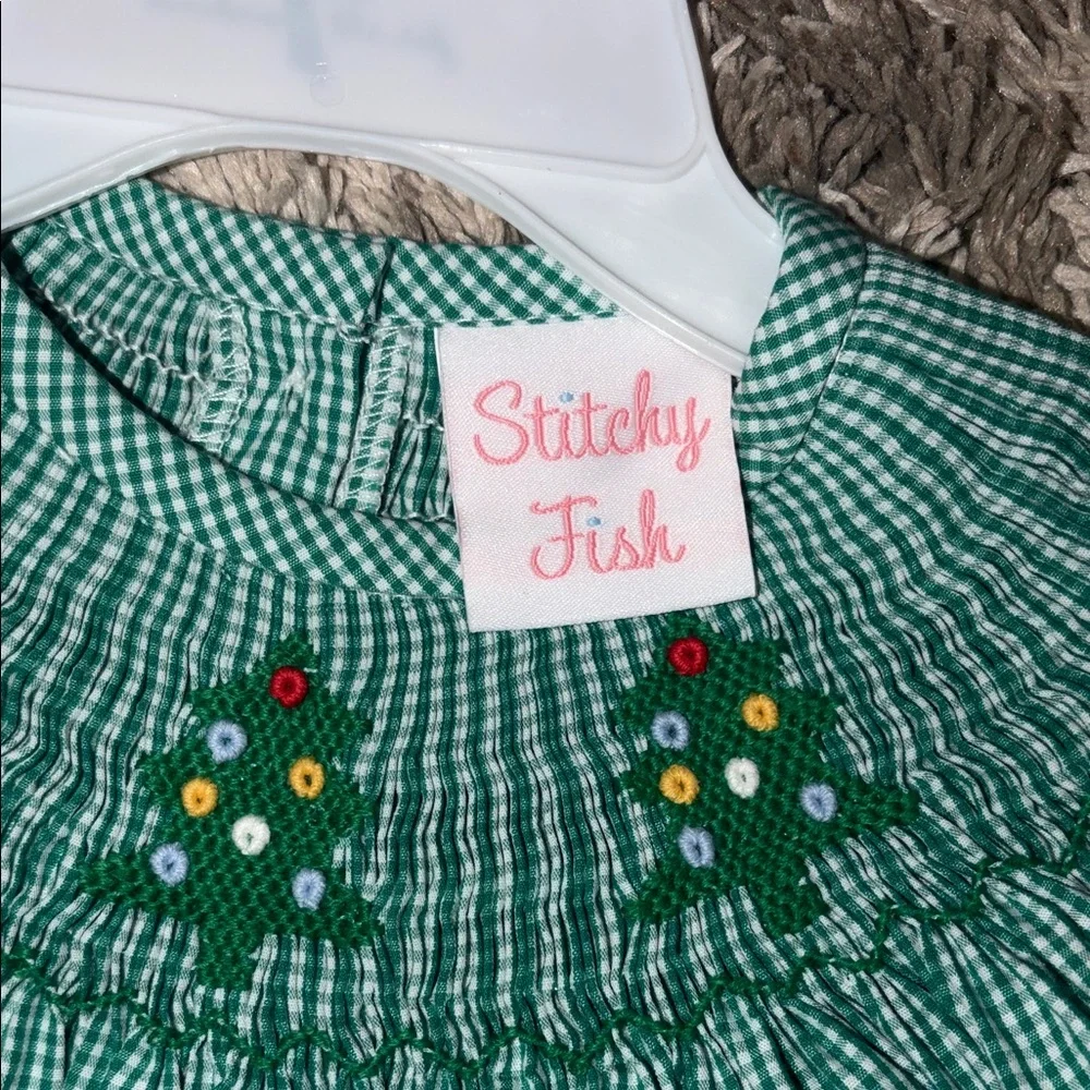 Green Smocked Christmas Dress - Picture 3 of 3